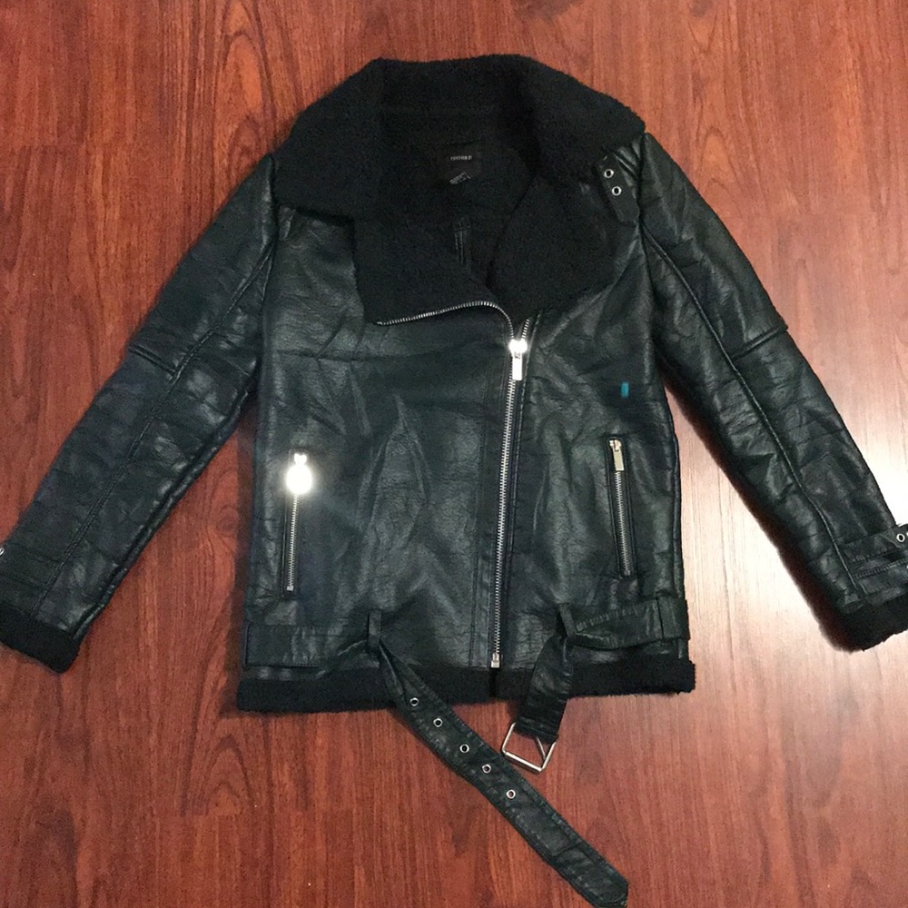 Leather Jacket with Sherpa Lining and Collar